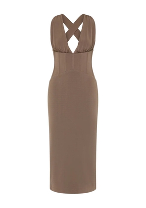 Rebecca Vallance Misha cross-back corset midi dress - Brown