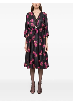 NISSA lace floral-print midi dress - Black