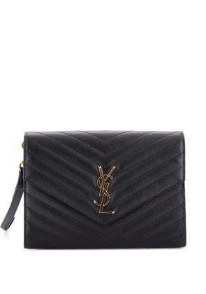 Saint Laurent Pre-Owned Classic Monogram Envelope Wristlet Matelasse Chevron Leather clutch bag - Black