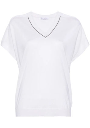 Brunello Cucinelli beaded-trim fine-knit top - White
