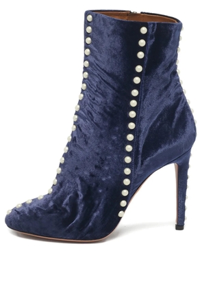 Aquazzura Follie pearls velvet boots - Blue