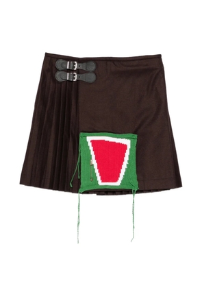 Charles Jeffrey Loverboy pleated knit-patch kilt mini skirt - Brown