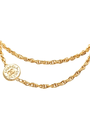 CHANEL Pre-Owned 1970-1980 Gold Plated CC Medallion Pendant Chain Long Necklace costume necklace
