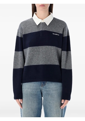 Sporty & Rich logo-embroidered striped-pattern polo collar - Grey