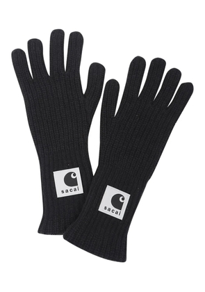 sacai logo-patch knit gloves - Black