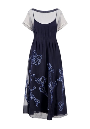 Lela Rose embroidered short-sleeve maxi dress - Blue