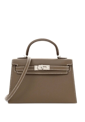 Hermès Pre-Owned 2024 mini Etoupe Mini Kelly Sellier 20 Epsom Palladium Hardware tote Bag - Brown