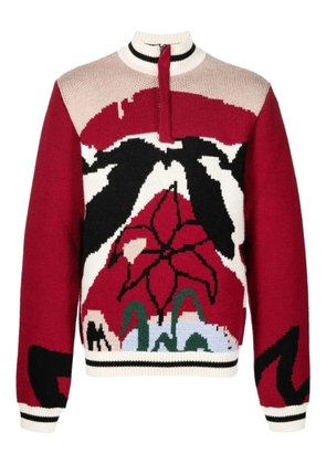 Bethany Williams abstract-floral half-zip sweater - Red