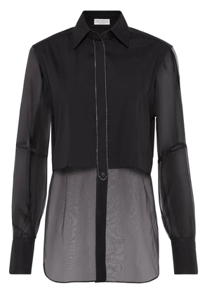 Brunello Cucinelli transparent-panel poplin shirt - Black