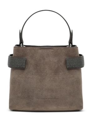 Brunello Cucinelli small Essence strap suede tote bag - Brown