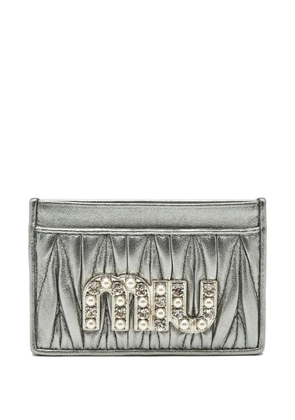 Miu Miu Pre-Owned logo-plaque quilted card holder - Silver