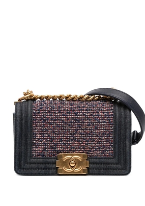 CHANEL Pre-Owned 2016-2017 Small Quilted Denim and Tweed Boy Flap crossbody bag - Blue