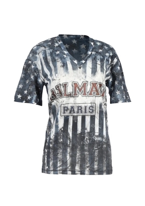 Balmain Pre-Owned striped V-neck T-shirt - Blue