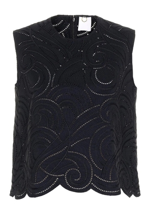 Mantu Faille eyelet-embroidered scallop-hem blouse - Black