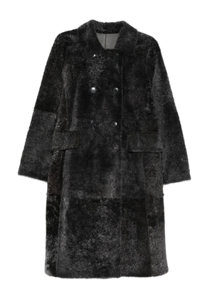 Yves Salomon sheepskin double-breasted pocketed coat - Black