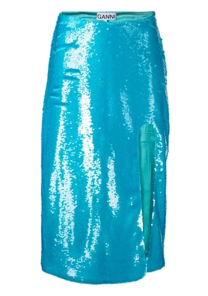 GANNI sequin-embellished midi skirt - Blue