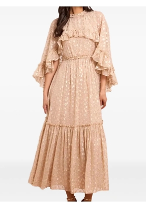 Needle & Thread Harper cape-sleeve ruffled midi dress - Neutrals
