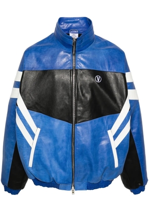 VETEMENTS logo-embroidered leather jacket - Blue
