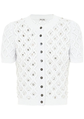 Miu Miu rhinestone-embellished cropped cardigan - Grey