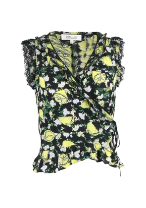 Diane Von Furstenberg Vintage lemon-print wrap blouse - Black