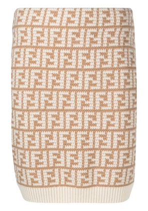 FENDI FF-logo pattern knit skirt - Neutrals