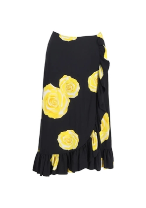 GANNI floral-print ruffled-hem midi skirt - Black