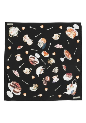 Moschino Tea Time-print silk scarf - Black