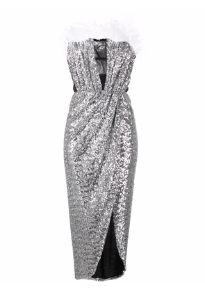 NERVI feather-detail sequin dress - Silver