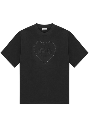 GANNI logo appliqué cotton t-shirt - Black