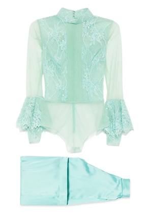 Saiid Kobeisy lace bodysuit with coco pants - Green