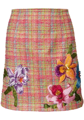 Carolina Herrera floral-embroidered tweed miniskirt - Pink