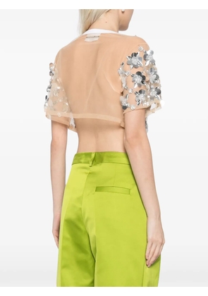 DES PHEMMES sequin-crystal-embellished top - Neutrals