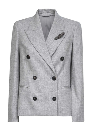 Brunello Cucinelli peak-lapel brooch blazer - Grey
