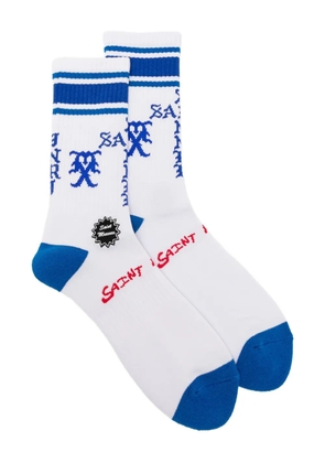 SAINT MXXXXXX striped logo-embroidered socks - White