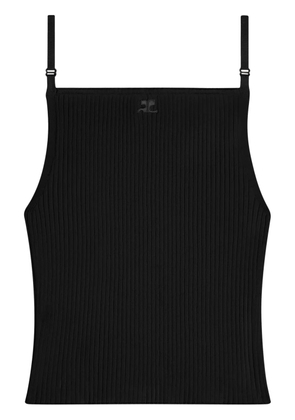Courrèges logo-embroidered ribbed tank top - Black