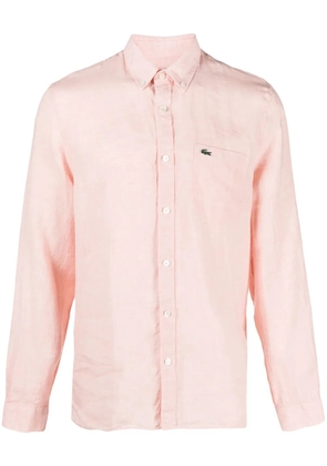 Lacoste logo-embroidered linen shirt - Pink