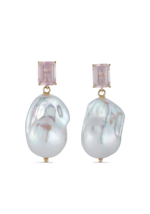Mateo rose quartz and pearl drop earrings - Pink
