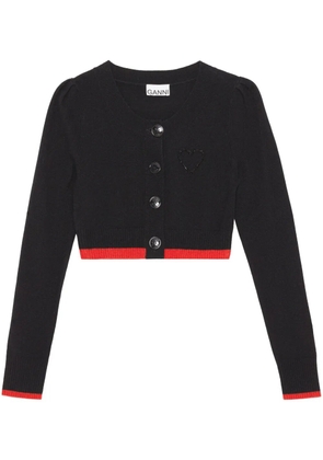 GANNI bed-detail merino wool-blend cardigan - Black