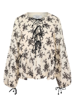 Sea floral-print tie-front top - Neutrals