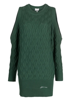 GANNI cold-shoulder knitted dress - Green