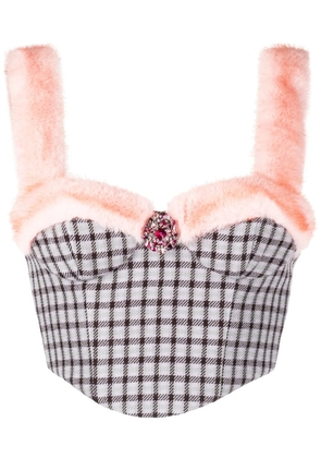 AREA crystal-embellished faux-fur trim bustier - Purple