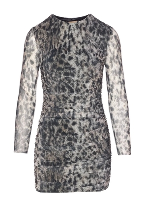 Aniye By leopard-print ruched dress - Grey