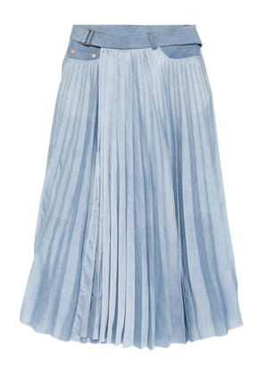 sacai pleated belted denim midi skirt - Blue