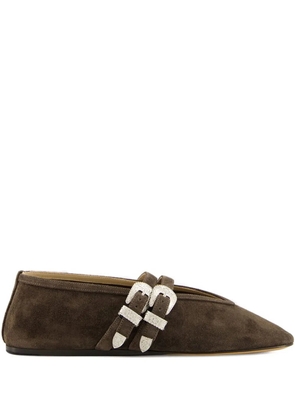 Le Monde Beryl double-buckle suede ballet flats - Brown