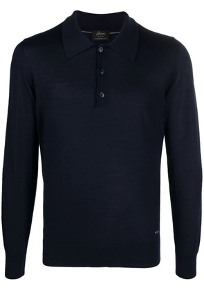 Brioni logo-plaque fine-knit polo shirt - Blue