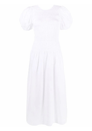 GANNI shirred poplin midi dress - White
