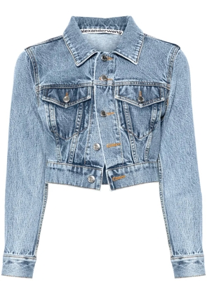 Alexander Wang bead-embellished cropped denim jacket - Blue