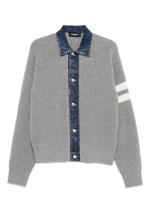 DSQUARED2 denim-panel ribbed cardigan - Grey