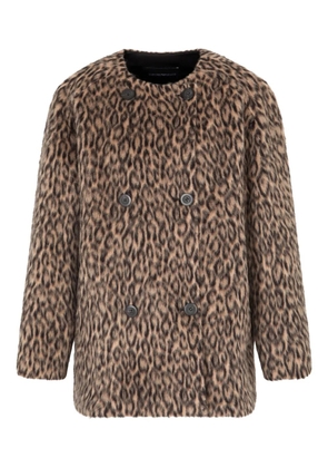 Emporio Armani leopard print double-breasted coat - Brown