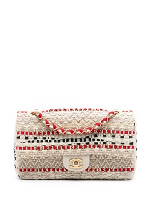 CHANEL Pre-Owned 2019 Medium Classic Tweed and Raffia Single Flap shoulder bag - Brown